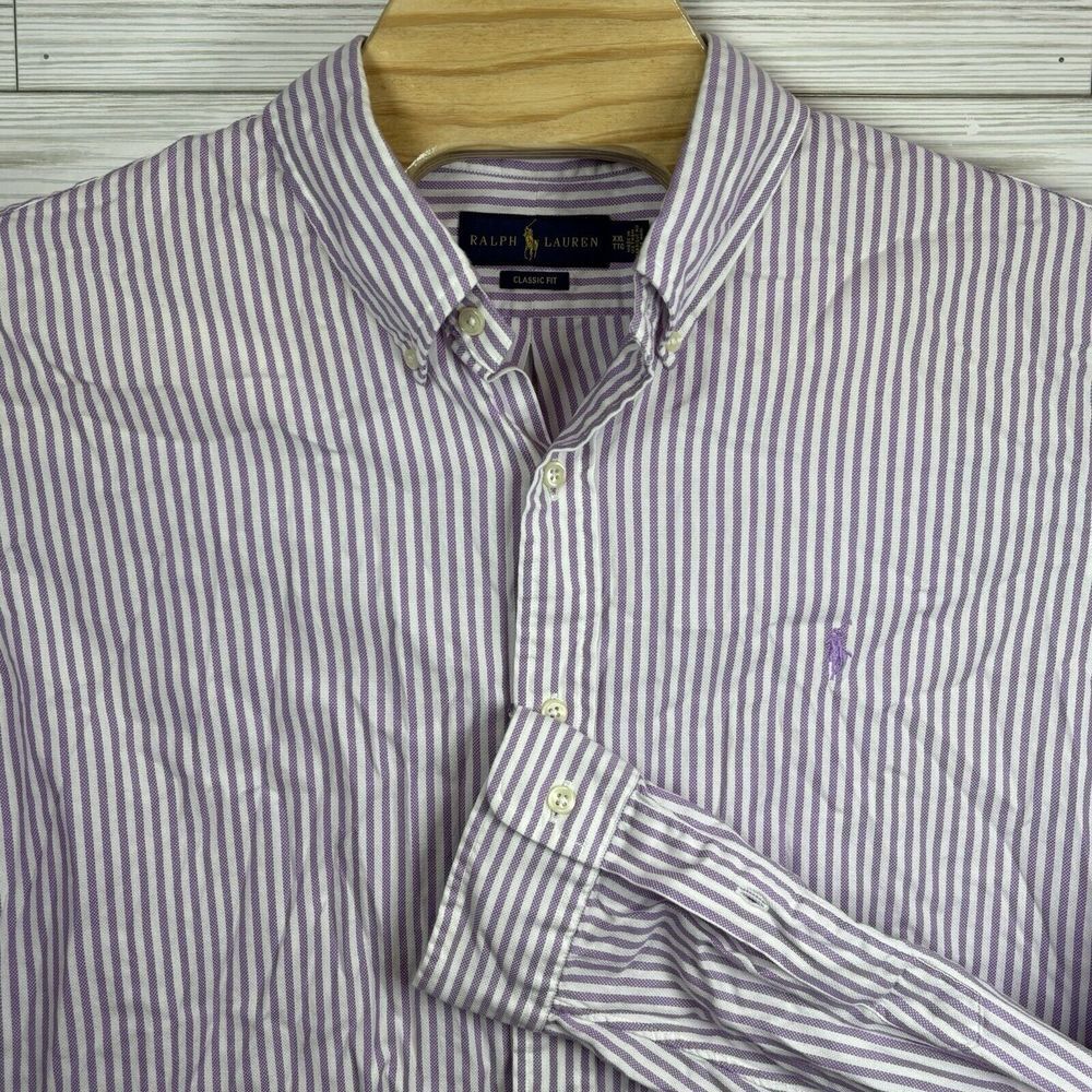 Ralph Lauren Men's‎ Classic Fit Purple White Stripe Button Down Shirt Sz 2XL
